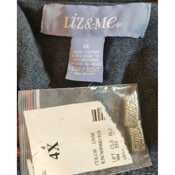 LIZE & ME Women Plus Size 4X Floral Denim Button Up Shirt Embroidery 20NA - Picture 4 of 5